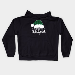 Merry Christmas Green Plaid Santa Hat Xmas Holiday Kids Hoodie